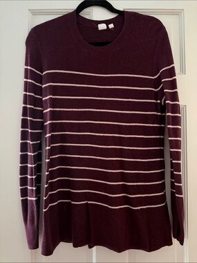 Gap Women’s Crewneck Striped Sweater - Burgundy and Light Pink